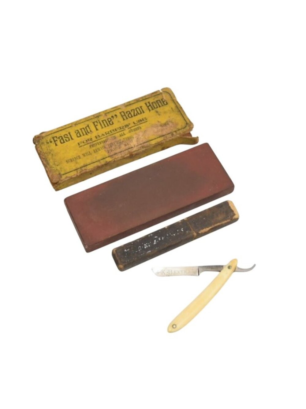 Antique Krusius Bros German Straight Razor With Case & Fast And Fine Razor Hone